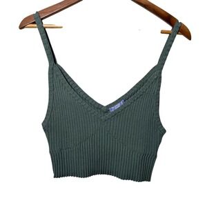 Florence by Mills Rib Knit Crop‎ Tank Top XL Green Sage Y2K Cottagecore Cute
